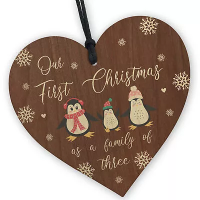 Our First Christmas As A Family Of Three Hanging Wooden Decoration New Baby Gift • £3.99