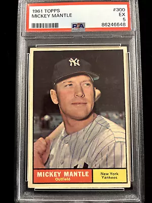 1961 Topps Baseball Card #300 Mickey Mantle Graded PSA 5 New Grade Sharp • $241