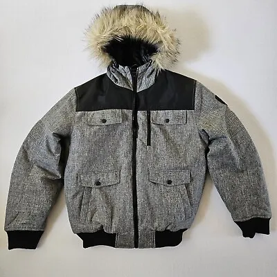 Ecko Unltd Faux Fur Quilted Heavy Duty Coat Mens Medium Gray Black Hooded Jacket • $59.80