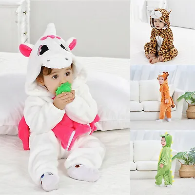 Newborn Baby Boy Girl Fun Animal Hooded Romper Jumpsuit Bodysuit Clothes Outfits • £16.30
