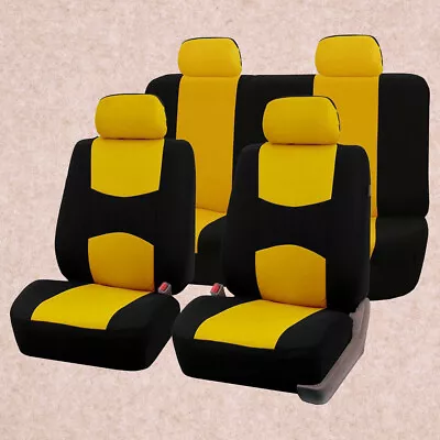 Auto Car Seat Cover Front Rear Seat Yellow Mat Polyester Fabric Full Set • $45.14