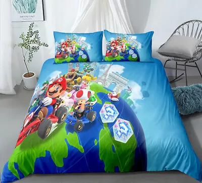 Quilt Duvet Doona Cover Set Super Mario World Single Double Queen King Size Bed • $51.81