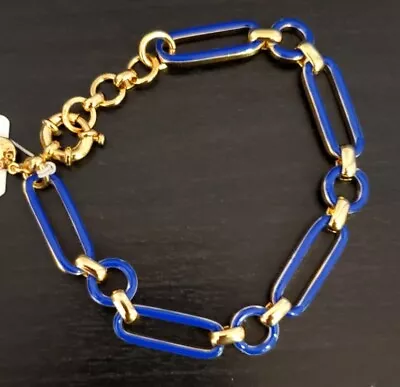 NWT New J. CREW Gold Tone W/ Blue Enamel Paper Clip Chain Link Bracelet • $24