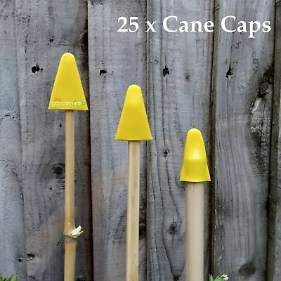 25 Cane Caps Triangle Rubber Yellow Garden Bamboo Toppers Eye Protection Safety • £5.49