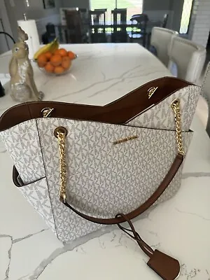 Michael Kors Ladies Large Tote Handbag Bag Shoulder Purse Cream And Brown • $100