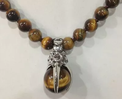 Pretty 8mm Natural Yellow Tigers Eye Round Gemstone Beads Pendant Necklace 18  • $4.99