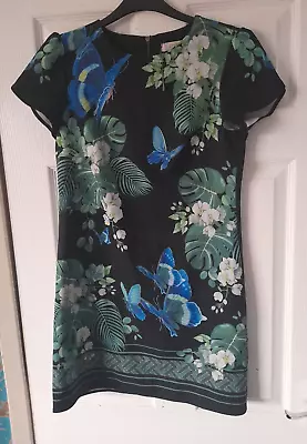OASIS Multicolour Floral Butterfly Cap Sleeve Tunic Dress Size UK 8 BNWOT • £11.95