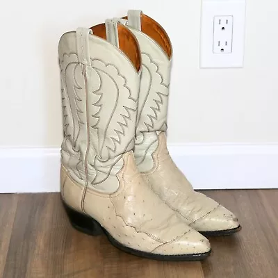 TONY LAMA - 05131 Cream Leather Ostrich Cowgirl Western Boots - Women's Size 8 D • $88.99