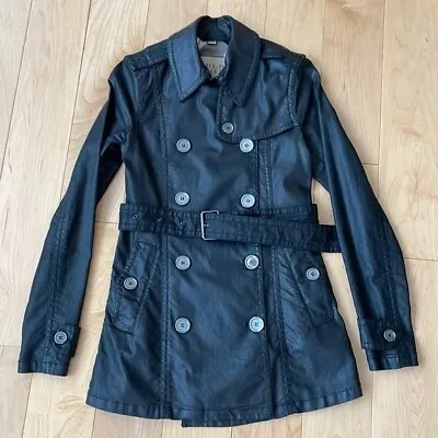 Burberry Brit Trench Coat Black Waxed Cotton UK 8 • $200