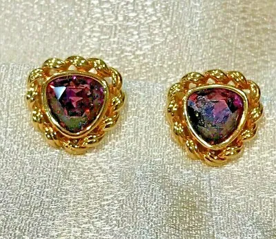 3/4  SIGNED S.A.L. Swarovski Vintage Amethyst Crystal Gold Tone Clip On Earrings • $38