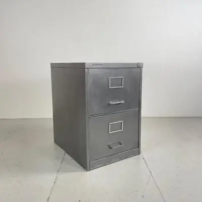 Vintage Industrial Stripped Metal 2 Drawer Filing Cabinet Metal Handles #4112a • $799.83