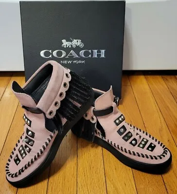 Coach Roccasin Cut Out Sneaker Pink & Black 5B Suede Leather Studded  • $95