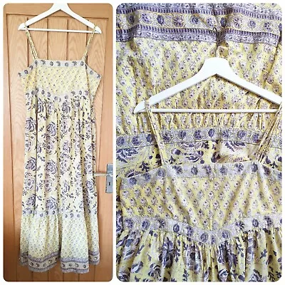 Vtg Indian Cotton Midi Dress Boho Hippy Block Print Grunge Ethnic Prairie M L • $41.08