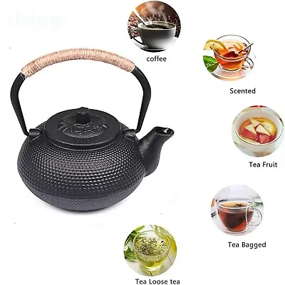 Black 800ml Stovetop Tetsubin Teapot Japanese Style Cast Iron Kettle Tea Pot • £20