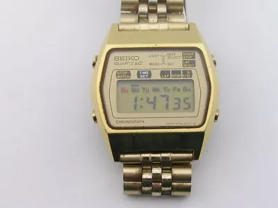 Vintage Seiko LCD Chronograph Watch Yellow Dial A128-5019 Working • $65