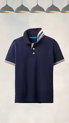 Ex Mini Boden Boy's Short Sleeve Cotton Pique Polo Shirt In College Navy • £14.50