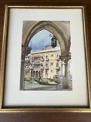 Canal In Venice Framed Antique Print - Embossed Paper 12x 15 • $65