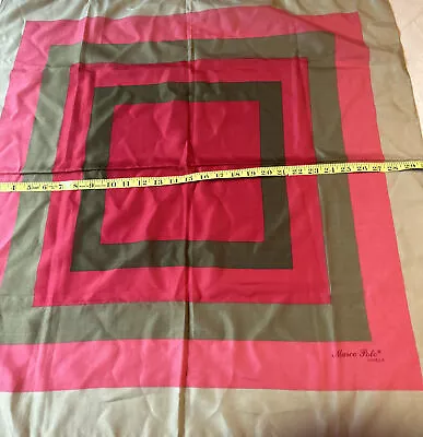 MARCO POLI VENEZIA Geometric Tan Red  Squares Silk Scarf 30” Square • £11.64