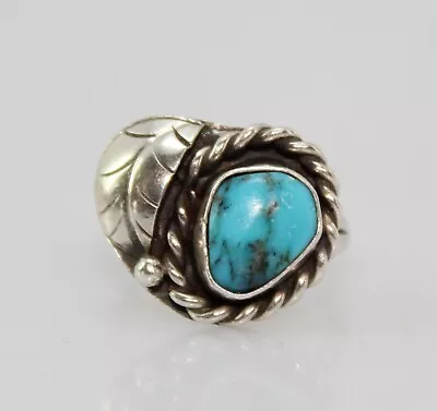 Vintage Native American Old Pawn Sterling Silver Turquoise Ring Size 5 • $45