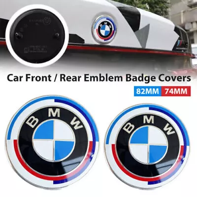 $16.99 • Buy 2PCS Front Hood & Rear Trunk (82mm & 74mm) Badge Emblem For BMW 50th Anniversary