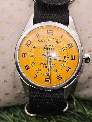 Beautiful Mens HMT Pilot Parashock Mechanical Wind 17J Watch Yellow Dial • $10.99