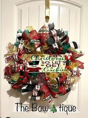 Christmas Nutcracker Holiday Ribbon Door Wreath Handmade 22 Ins LED W4 • $85