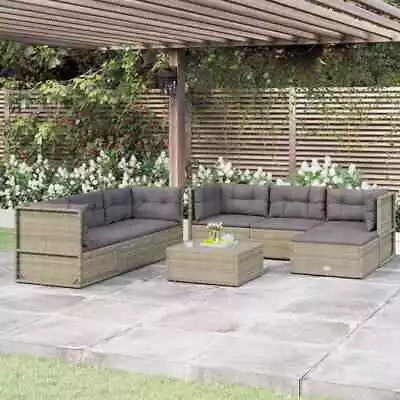 Outdoor Lounge Set 7 Piece Modular Sofa With Cushions Grey Poly Rattan VidaXL • $790.99