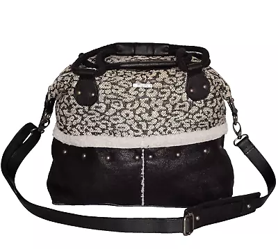 MISS ME Knit Faux Suede Trimmed Black Cream Studded Handbag/Crossbody • $54.95