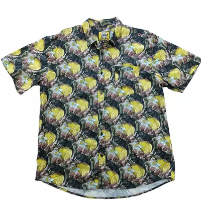 BNCHWRMRS Shirt Men Labeled 2XL Fit Is  XL Button Up/chest Pocket/ Graphic Print • $12