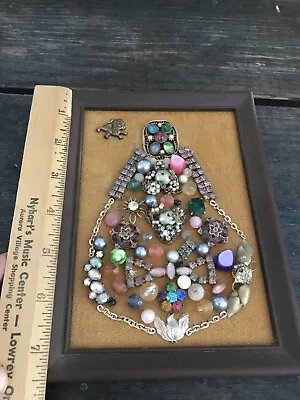 Vintage Jewelry Tree Small Framed Handmade 7.5 X 5.5 Art  • $22.49