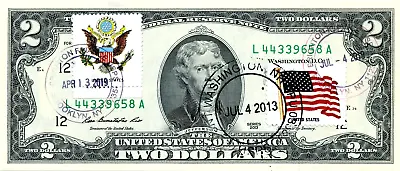$2 Dollars 2013 Stamp Cancel Postal Flag From Usa Lucky Money Value $175 • $175