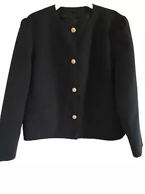 Vintage DEBENHAMS  Black Collarless Metal Button Jacket UK 18 • $24.87