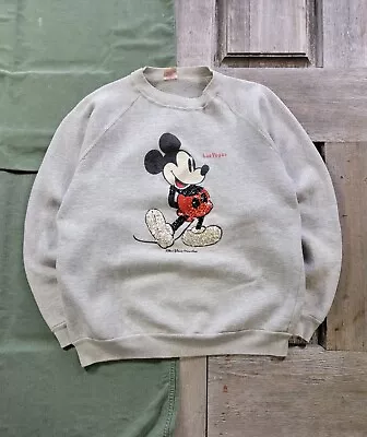 Vintage 1980s Mickey Mouse Las Vegas Bedazzled Grey Crewneck Sweatshirt XL • $18.17