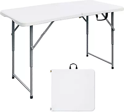 Folding Table 4Ft Foldable Heavy Duty Plastic Table Small Portable Card Table W • $93.40