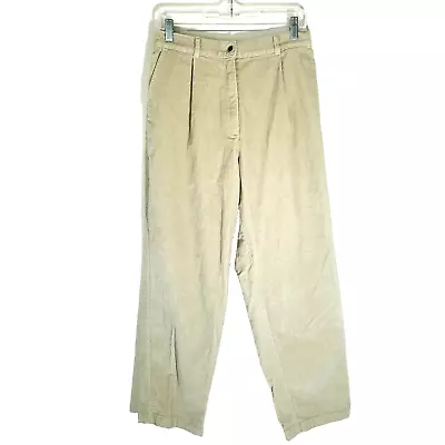 LL Bean Vintage Womens Pants Size 10 Corduroy Pleated Tapered Stretch Beige Tan • $27.87