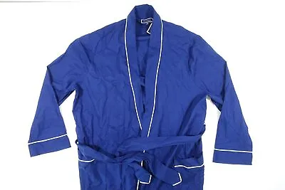 Club Room Pomador Blue One Size Organic Cotton Lounge Tipped Robe Mens Nwt Mew • $18
