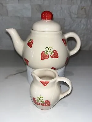 Vintage English Teapot & Creamer Chessell Ware 10W Strawberry Design • $24