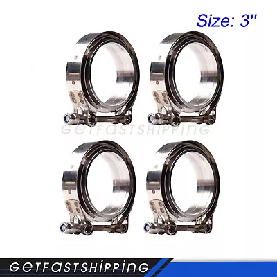$49.88 • Buy 4 X 3  V-Band Flange&Clamp Kit Male/Female With Ridge Exhaust Stainless