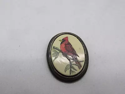 Vintage Barlow Silver Toned Cardinal Ceramic Oval Brooch 1 3/8 X 1 1/8  #4e • $0.99