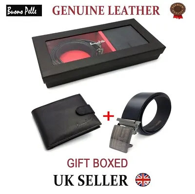 Designer Mens Leather Wallet & Belt Quality Gift Set Credit Card Cash Holder • £12.95