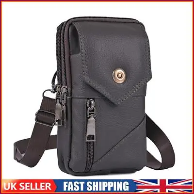 Men Leather Waist Bag Shoulder Mobile Phone Belt Bum Pouch (Black Brown) • £7.89