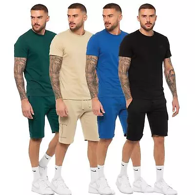 Enzo Mens Tracksuit Set Casual Crew Neck T-shirt Fleece Cargo Shorts 2pc Suit  • £24.99