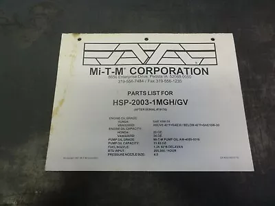 Mi-T-M Corporation HSP-2003-1MGH/GV Pressure Washer Parts List Manual • $15