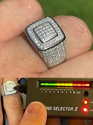 Real 925 Silver Men's Hip Hop Iced 1.8ct Moissanite Square Ring - Passes Tester • $106.63