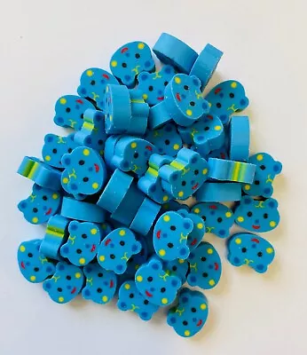 50 Mini Blue Bear Face  Erasers Teacher Supply Sorting Math Counter Center  • $5.95