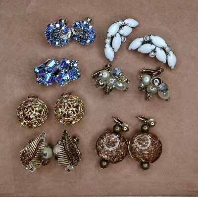 Lot Of 7 Pair Vintage Clip Earrings Vendome Kramer Lisner Weiss Sparkly Bergère • $24.99