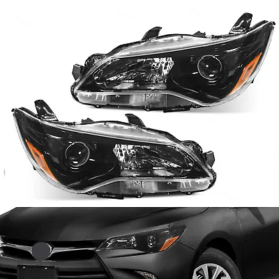 Headlights Fit For 2015-2017 Toyota Camry Black Housing Left+Right Headlamp Set • $75.99