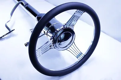 28  Street Hot Rod Chrome Tilt Steering Column Floor Shift With Banjo Wheel • $318