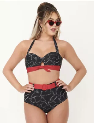 Unique Vintage NWT  Sewn Up  Halter Bikini Top And Belted Bottom SET -Size Large • £96.42