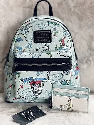 £165.37 • Buy !NEW Disney Loungefly Peter Pan Map Blue Mini Backpack NWT!